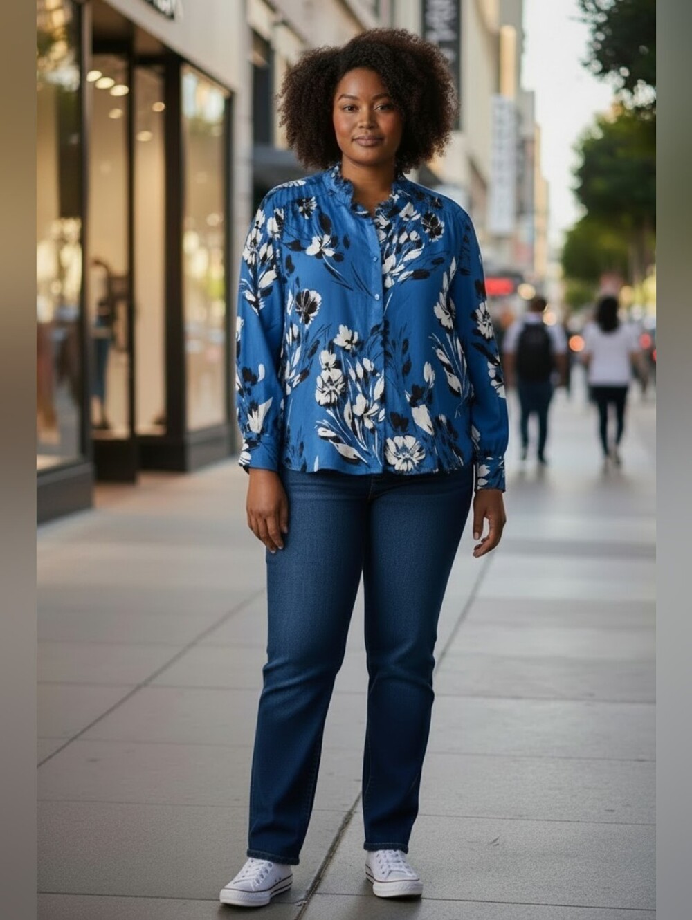 NYDJ Blue Floral Long Sleeve Button Down Shirt Size 4X